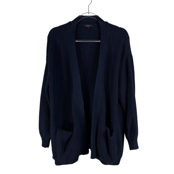 Quince Womens L Navy Organic Cotton Oversized Cardigan Ribbed Knit Open Front - Picture 3 of 16
